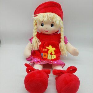 Linzy Doll Girl Blonde Braided Hair Too Cute Red Pink Dress Plush Stuffed